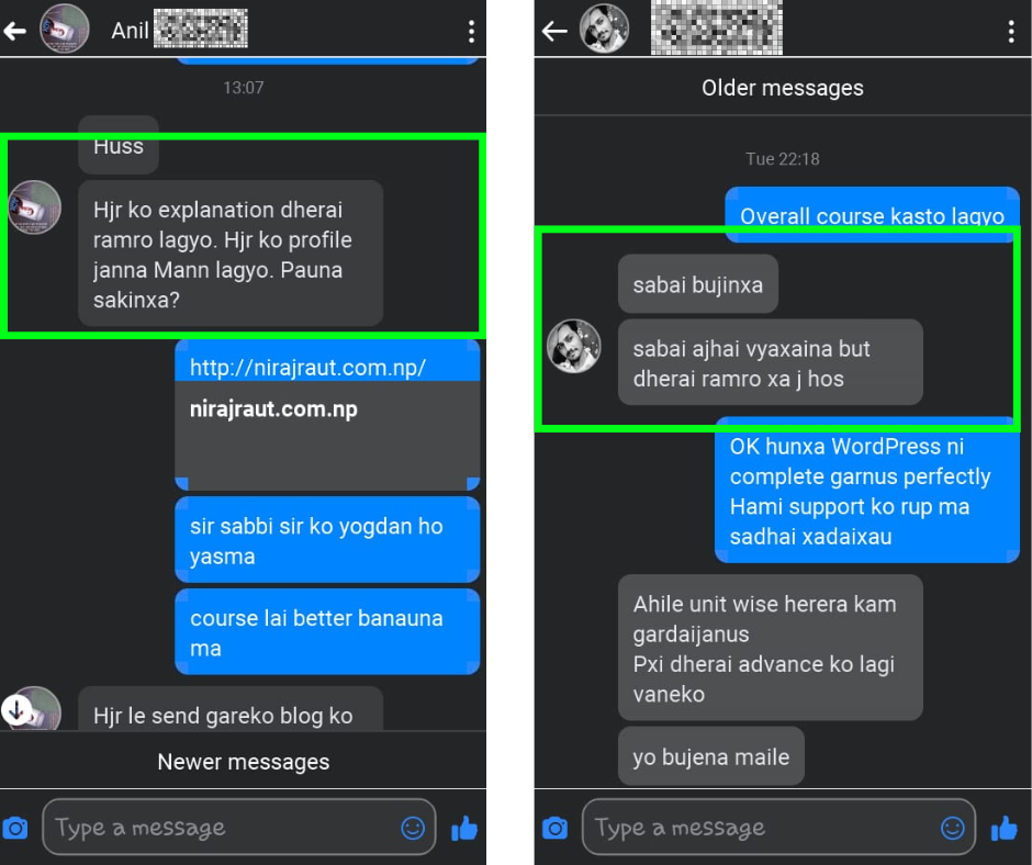 Positive feedback for Niraj Raut's SEO course in Nepal